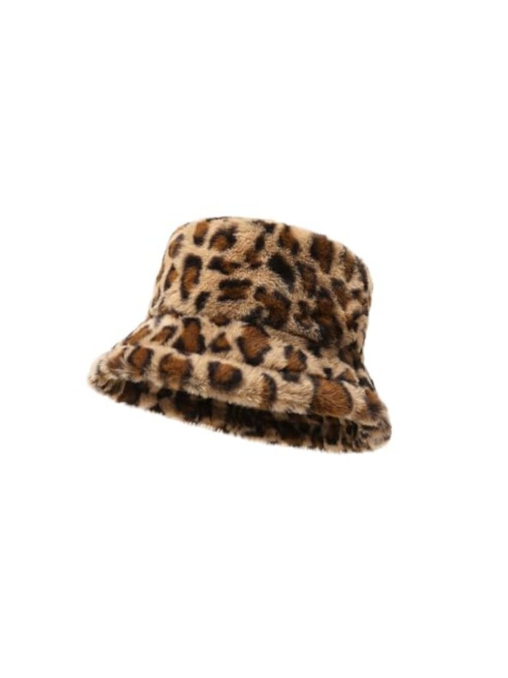 Faux Fur Leopard Bucket Hat Plush Cozy Fisherman Cap Women Men
